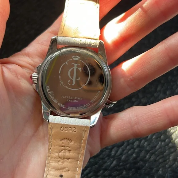 Juicy Couture Crystal blue and pink watch with white leather band - Picture 3 of 3